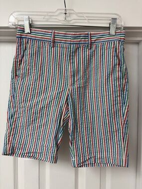 Crewcuts Multicolor Striped Seersucker Shorts - Red, Blue, Green